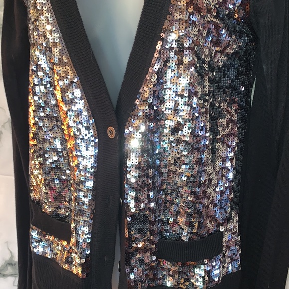 RARE M PINK SEQUIN BOYFRIEND CARDIGAN SWEATER - Picture 6 of 16